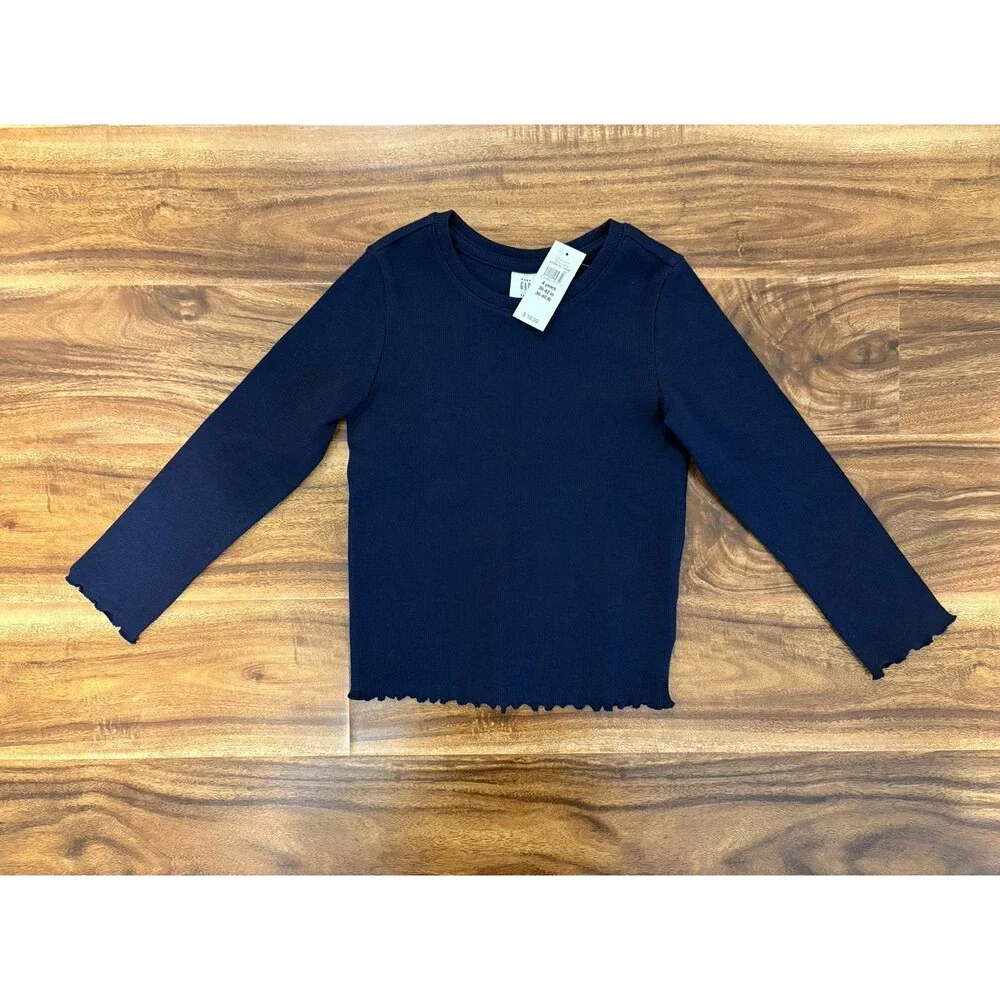 NWT/NWOT Baby Gap Ribbed Long Sleeve Shirts, Navy and Cream, Size 4T